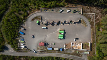 Flygbild från Genböle sorteringsstation.